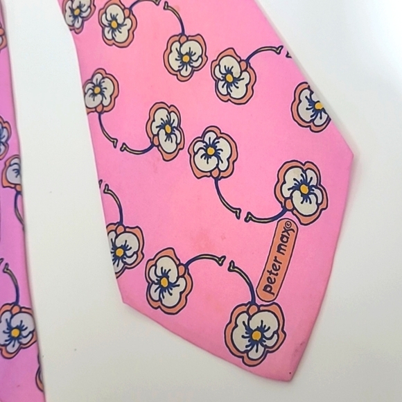 Peter Max Silk Tie Pink Floral Print Signed Pop Art Rare Vintage Collectible - Picture 7 of 11